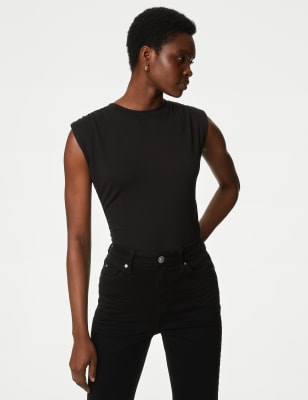 

Womens M&S Collection Jersey Padded Shoulder Top - Black, Black