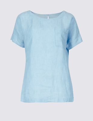 Pure Linen Round Neck Short Sleeve Blouse | M&S