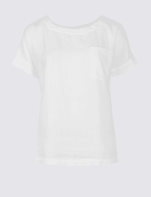 Pure Linen Round Neck Short Sleeve Blouse | M&S Collection | M&S