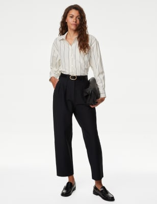 

Womens M&S Collection Gestreiftes Hemd mit Kragen aus Baumwollmischgewebe - Black Mix, Black Mix
