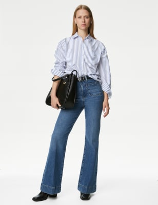 

M&S Collection Camisa de rayas con cuello con algodónWomens - White Mix, White Mix