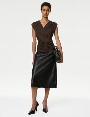 

Womens M&S Collection Jersey Ruched Wrap Top - Bitter Chocolate, Bitter Chocolate