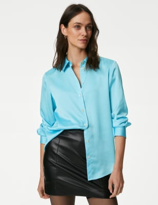 

Womens M&S Collection Satin Collared Shirt - Light Turquoise, Light Turquoise