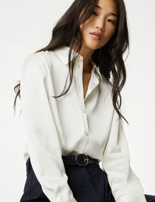 

Womens M&S Collection Satin Collared Shirt - Ivory, Ivory
