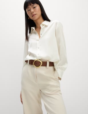 M&S Womens Satin Collared Shirt - 6REG - Ivory, Ivory