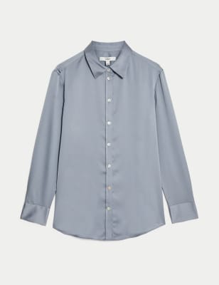 

Womens M&S Collection Satin Collared Shirt - Light Slate, Light Slate