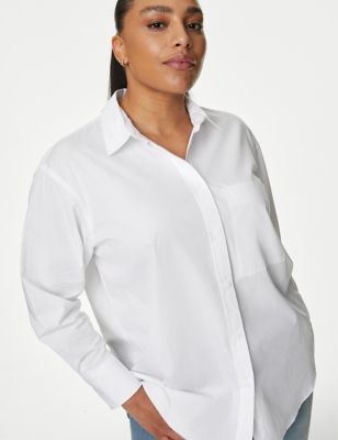 M&S Womens Pure Cotton Oversized Shirt - 8REG - White, White