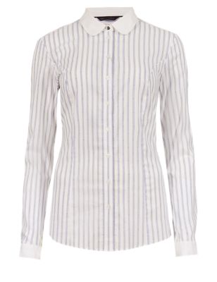 Fuller Bust Contrast Collar Striped Shirt | M&S Collection | M&S