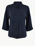 Oversized Satin 3/4 Sleeve Shirt