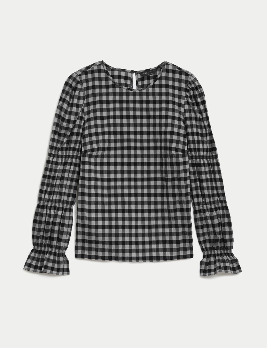 Cotton Blend Checked Shirred Blouse image 2