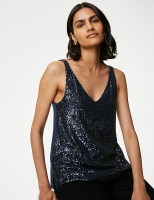 Sequin top sales v neck