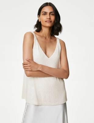 

Womens M&S Collection Sequin V-Neck Cami Top - Ivory, Ivory