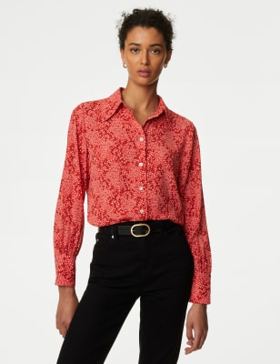 

Womens M&S Collection Printed Collared Shirt - Red Mix, Red Mix