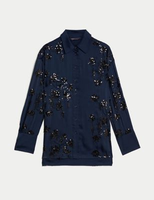 Sequin Embellished Collared Shirt