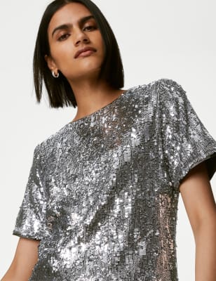 Valeen Velvet Sequin Top- Black/Silver Bar T Boutique LLC, 43% OFF