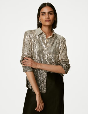 

Womens M&S Collection Sequin Collared Shirt - Champagne, Champagne