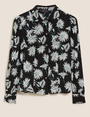Crepe Floral Fitted Long Sleeve Shirt 