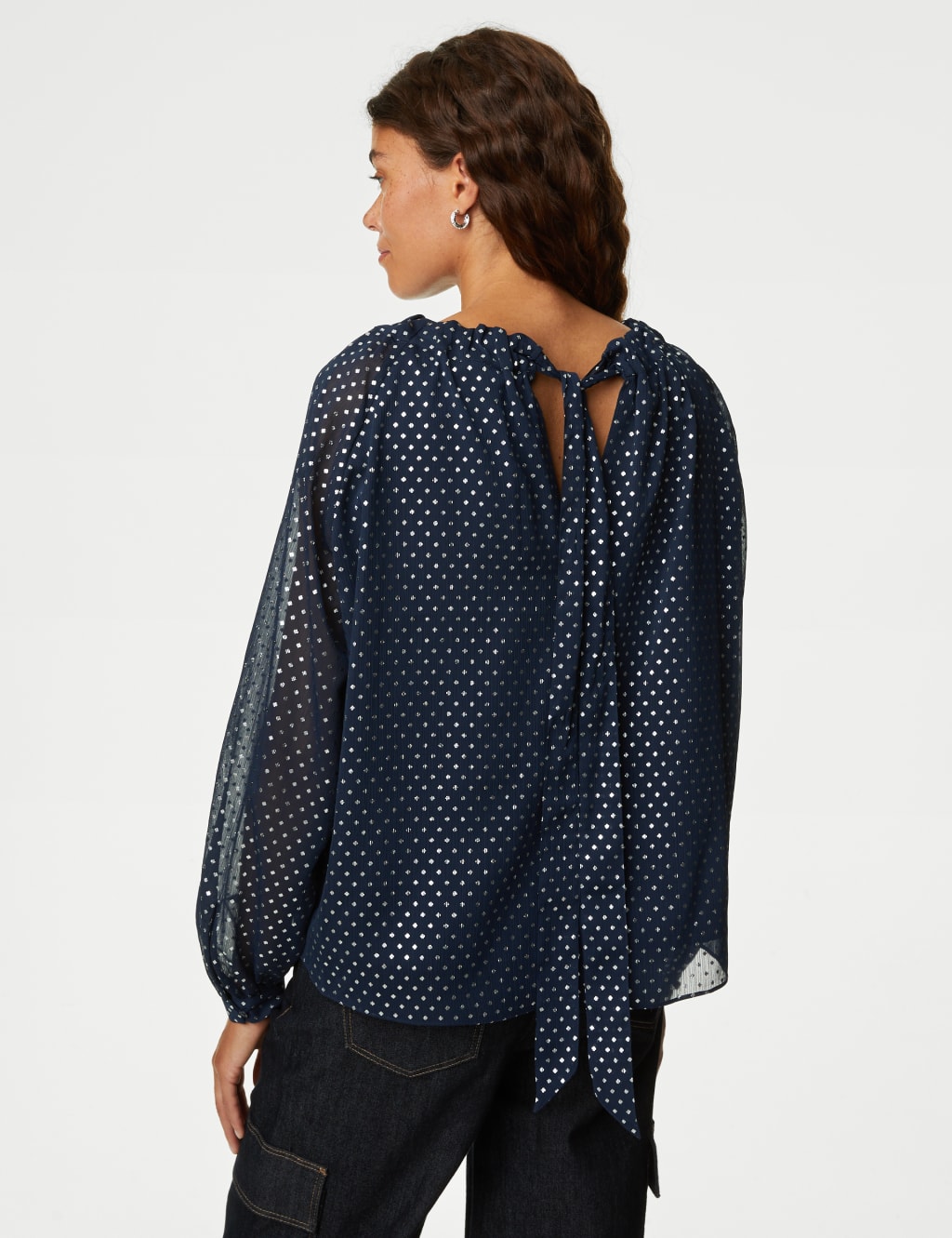 Foil Print Round Neck Blouse image 5