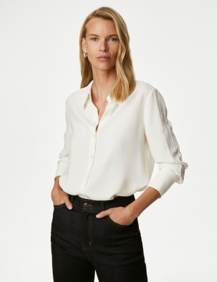 

Womens M&S Collection Embellished Collared Shirt - Ivory, Ivory