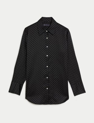 Satin Polka Dot Collared Shirt