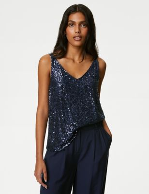 

Womens M&S Collection Sequin Cami Top - Navy, Navy