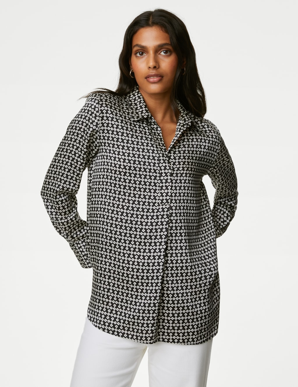 Printed Collared Popover Blouse image 4