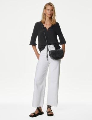 

Womens M&S Collection Popover-Bluse mit V-Ausschnitt und Rüschendetail - Black, Black