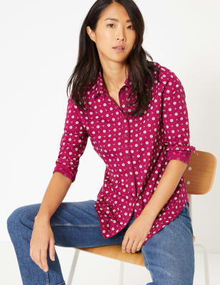 Chemise cintr&eacute;e en coton &agrave; imprim&eacute; fleuri