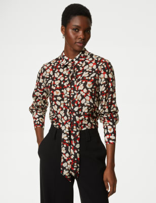 

Womens M&S Collection Lyocell™ Rich Printed Tie Front Shirt - Black Mix, Black Mix