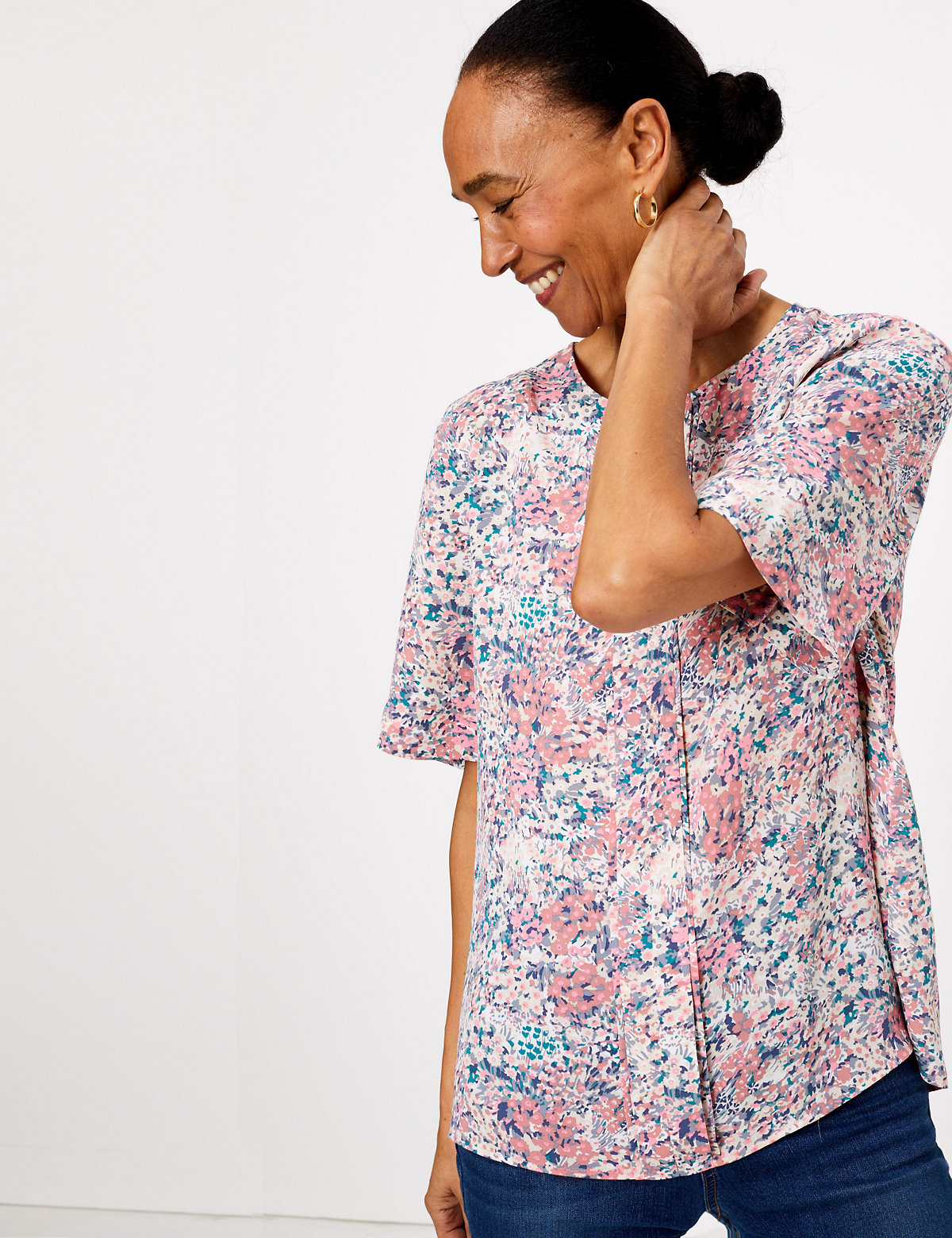 Floral Woven Pleat Front Top