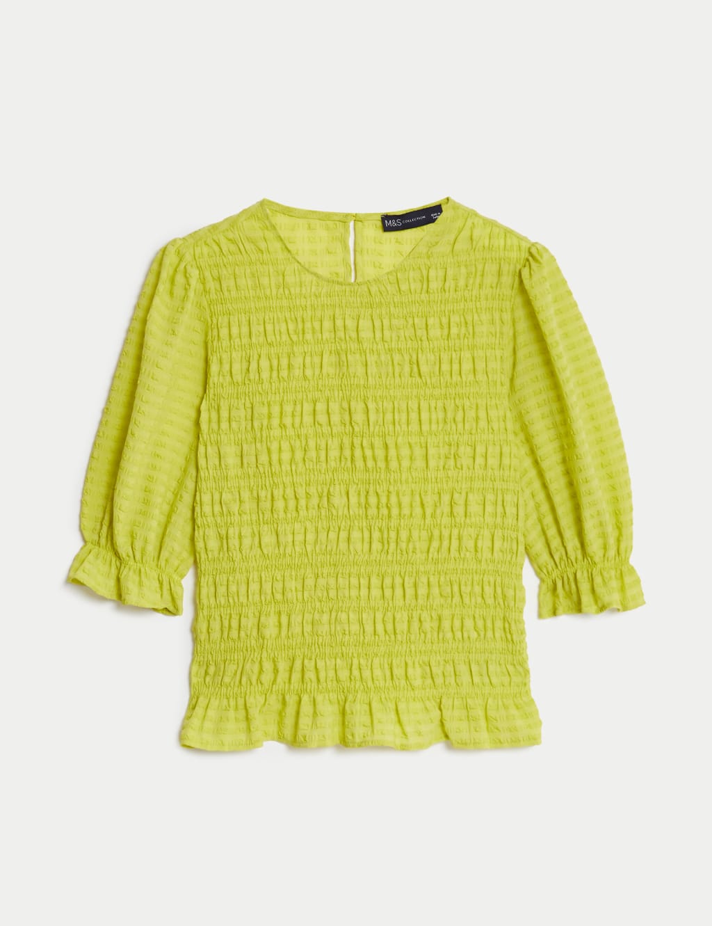 Textured Round Neck Shirred Waisted Blouse image 2