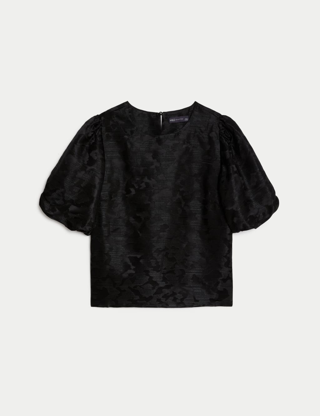 Jacquard Round Neck Puff Sleeve Blouse image 2