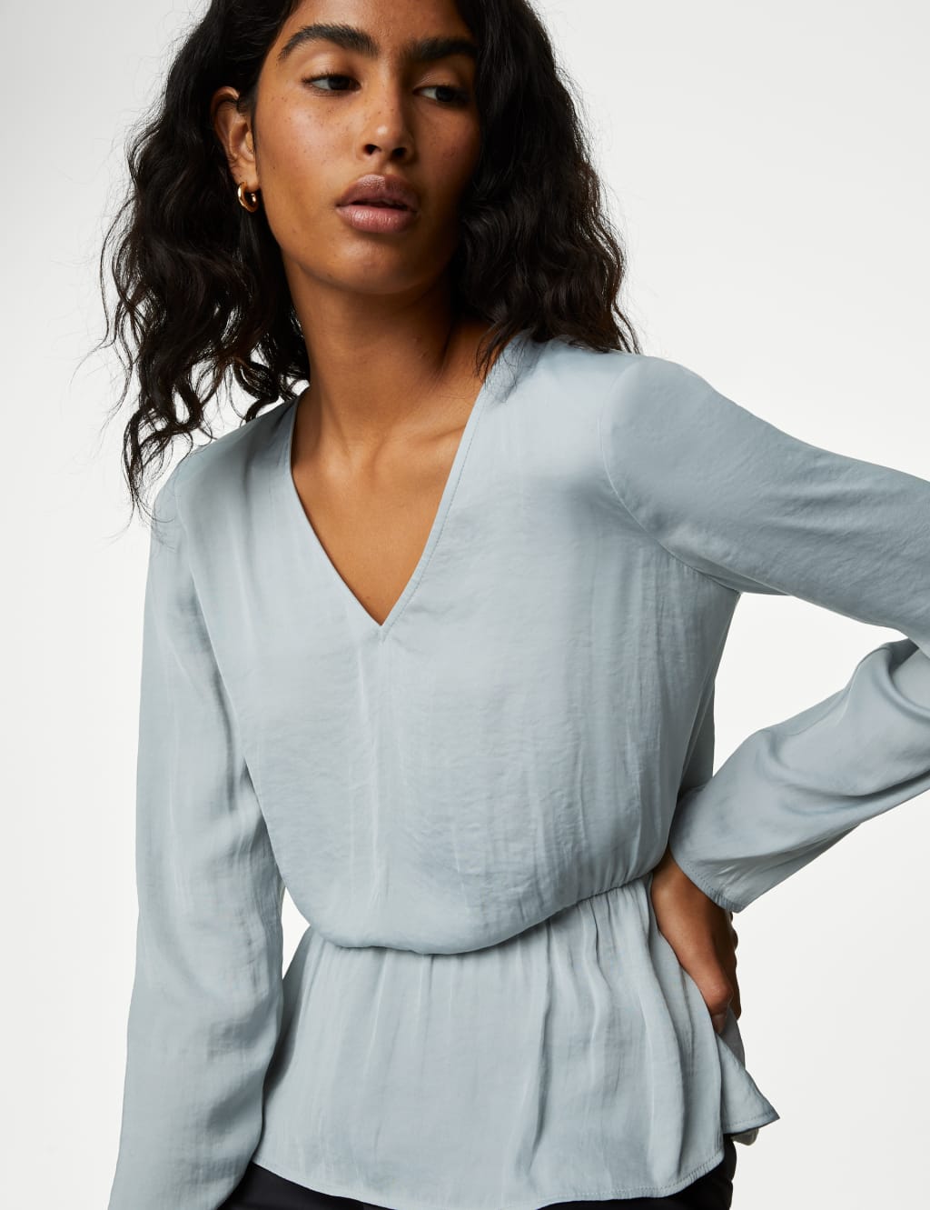 V-Neck Padded Shoulder Blouse image 3
