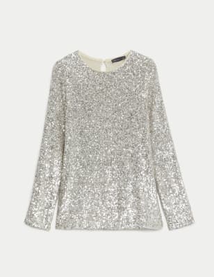 Sequin Round Neck Top