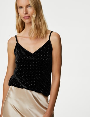 

Womens M&S Collection Velvet Embellished Cami Top - Black, Black