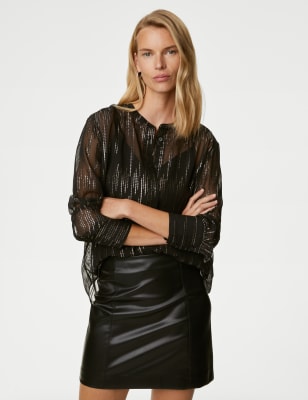 

M&S Collection Camisa con cuello con transparencias y estampado metalizadoWomens - Black Mix, Black Mix