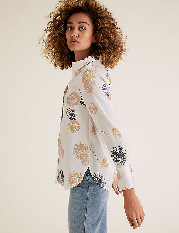 Satin Dandelion Print Long Sleeve Shirt - NL