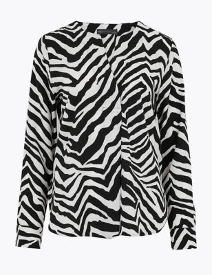 Zebra Print V-Neck Long Sleeve Blouse | M&S Collection | M&S