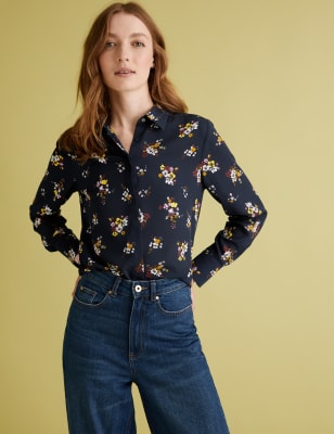 Floral long 2025 sleeve shirt womens