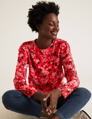 Blouse à manches bouffantes et motif fleuri - FR