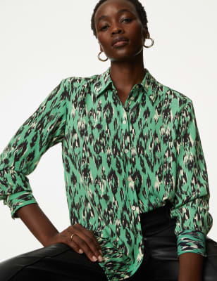 

Womens M&S Collection Printed Collared Shirt - Green Mix, Green Mix