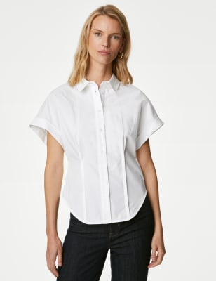 

M&S Collection Camisa con cuello 100% algodónWomens - Soft White, Soft White