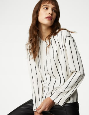 

M&S Collection Blusa con cuello redondo de rayasWomens - Ivory Mix, Ivory Mix