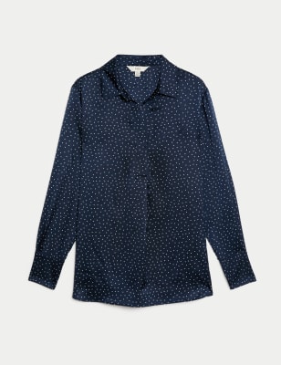 Polka Dot Collared Popover Blouse