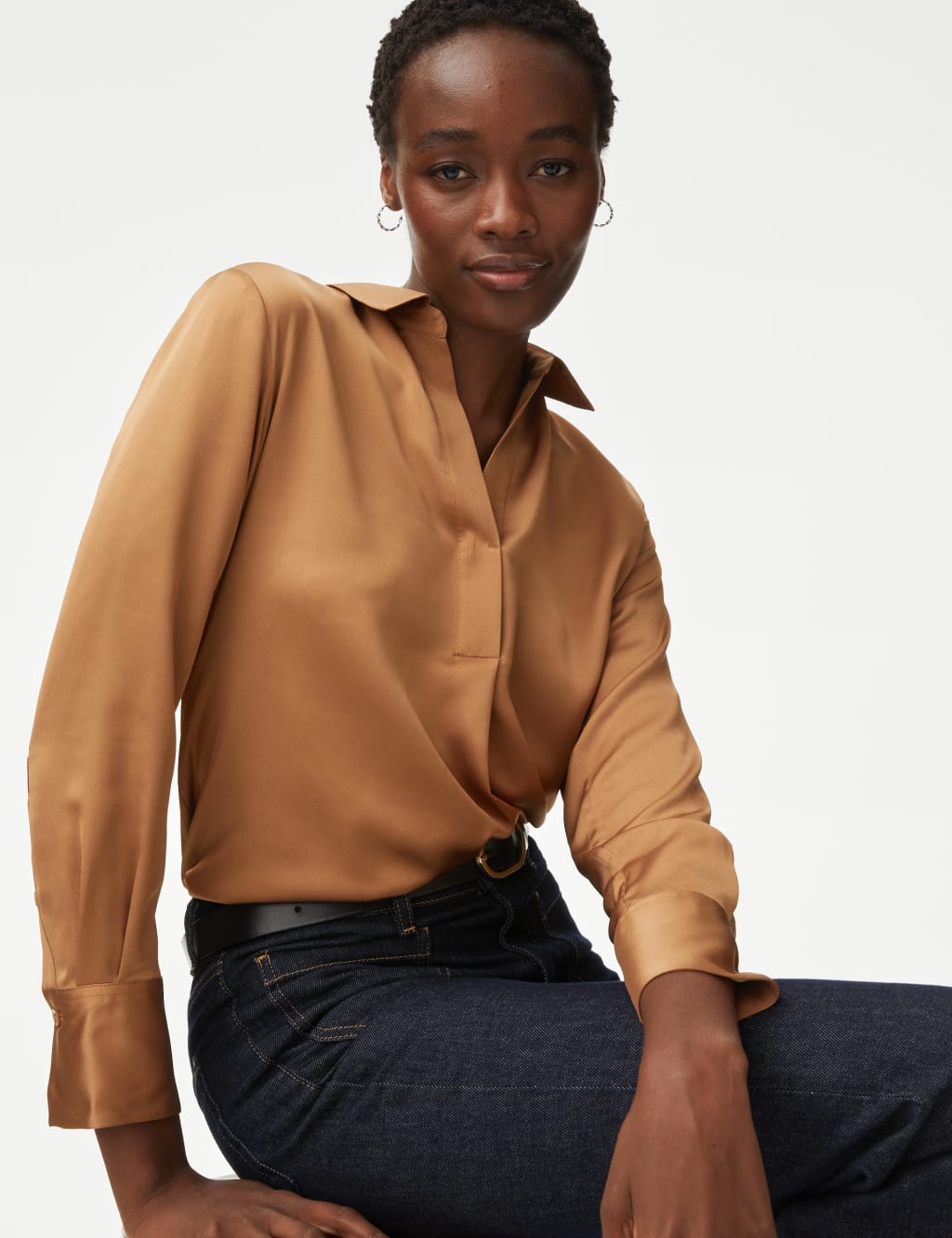 Satin Collared Popover Blouse