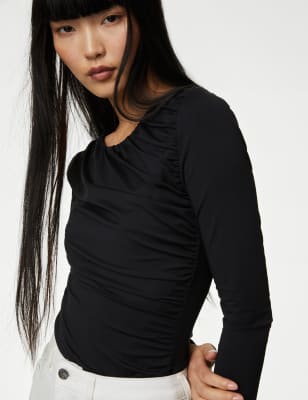 

Womens M&S Collection Drappiertes Jersey-Oberteil - Black, Black