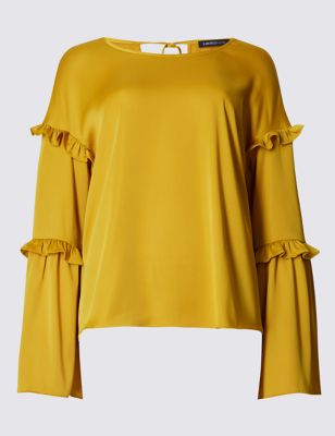 Satin Ruffle Long Sleeve Shell Top | Limited Edition | M&S