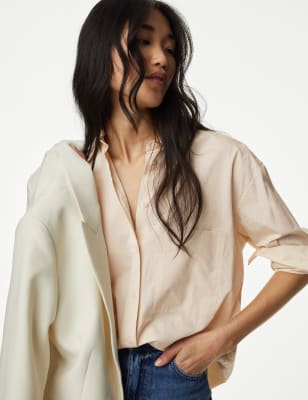 Pure Cotton Collared Oversized Shirt - NZ