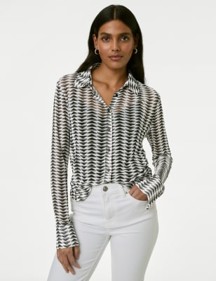 

M&S Collection Camisa con cuello estampadaWomens - Black Mix, Black Mix