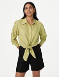 Lyocell Rich Tie Front Shirt with Linen